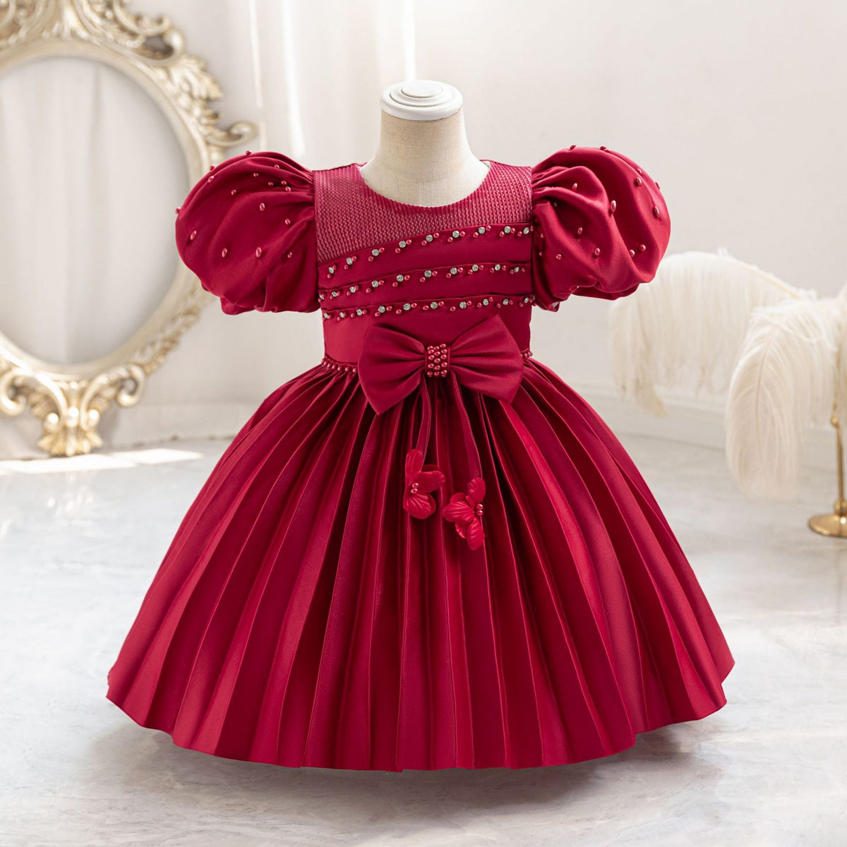 Children's Party Dress with Pearls and Bow