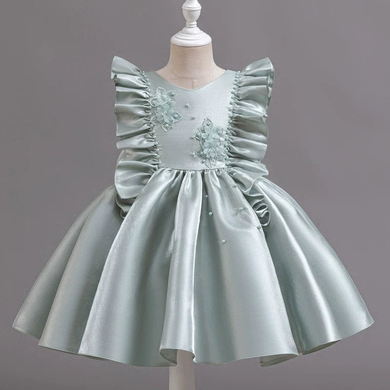 Luxury Party Dress with Flowers and Pearls