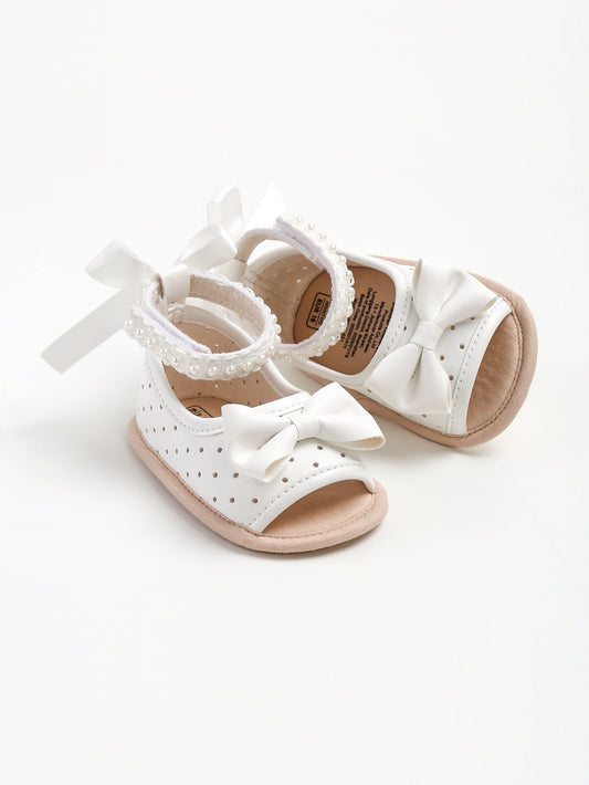 Girls' Sandals with Bow and Pearls