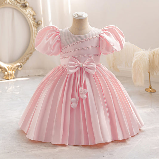 Children's Party Dress with Pearls and Bow