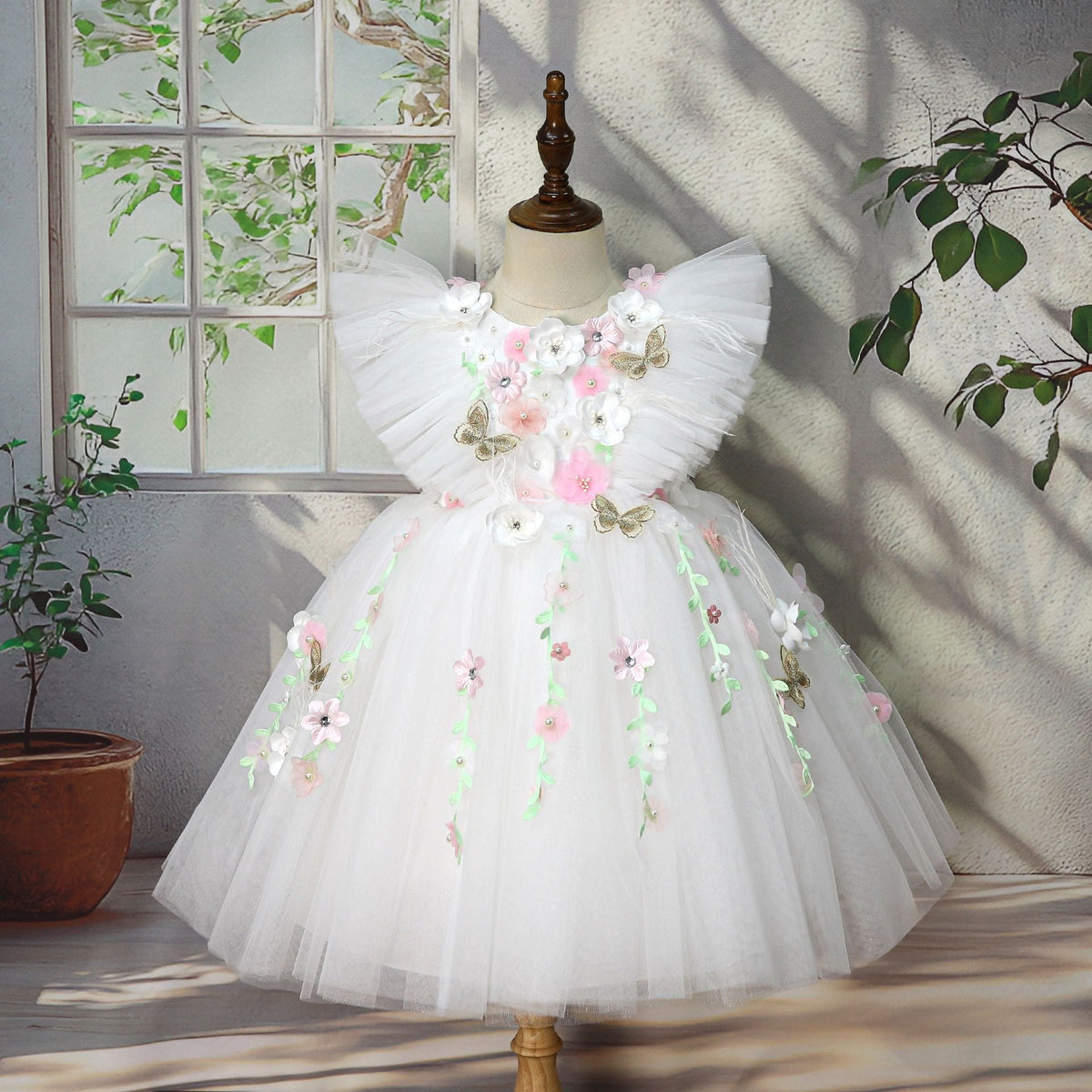 White Floral Party Dress for Girls