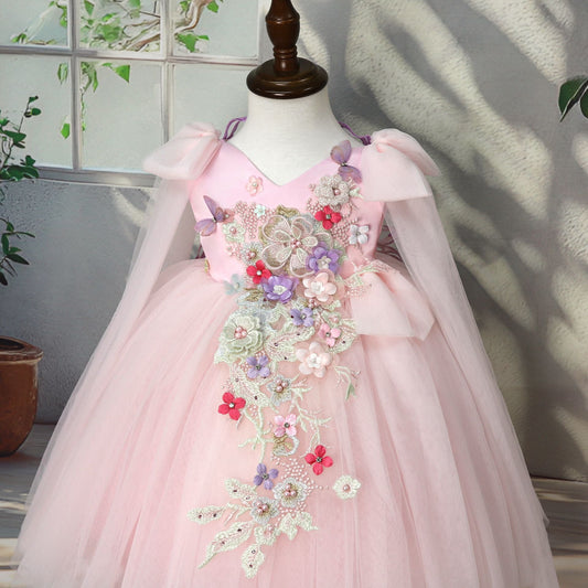 Pink Floral Party Dress with Wings