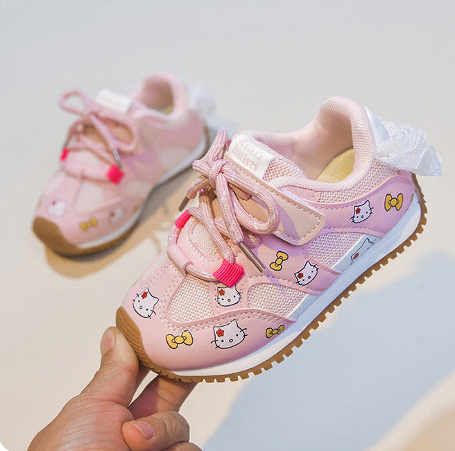 Kids' Sneakers with Cute Kitten and Bow