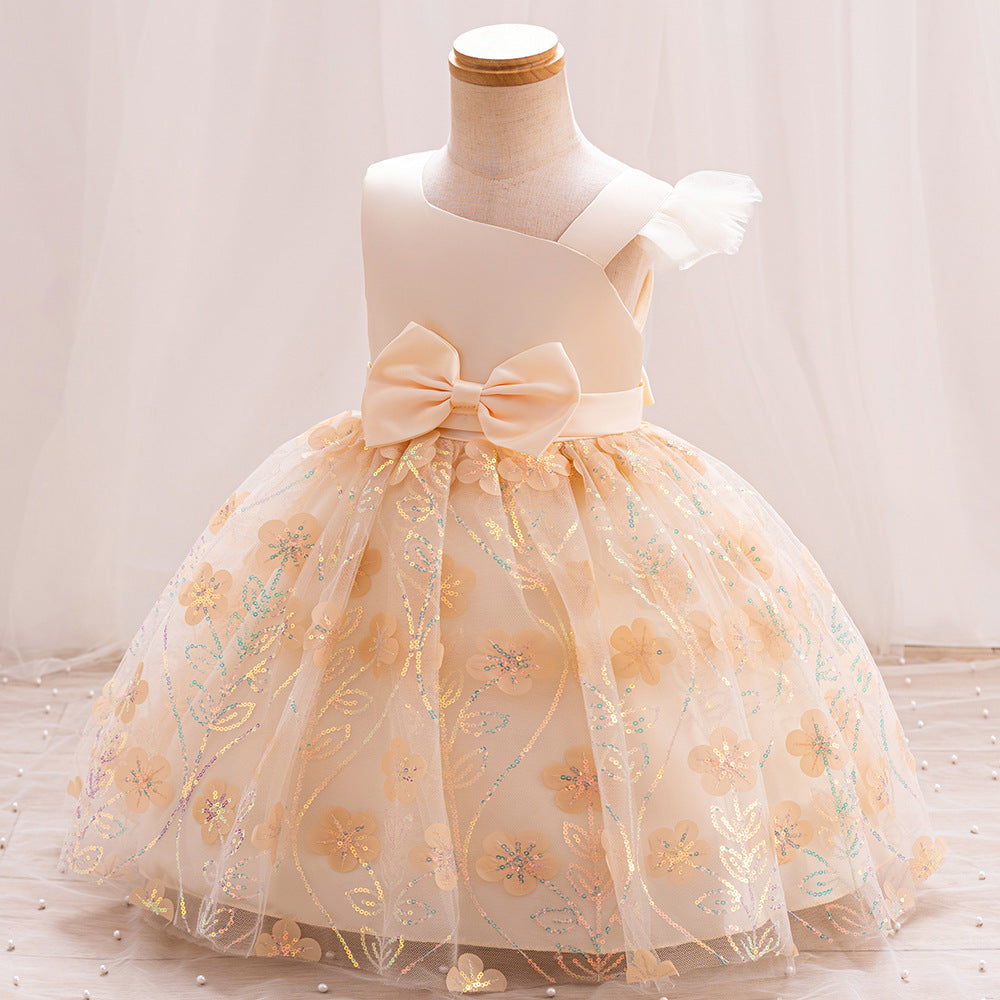 Children's Party Dress with Flowers and Bow