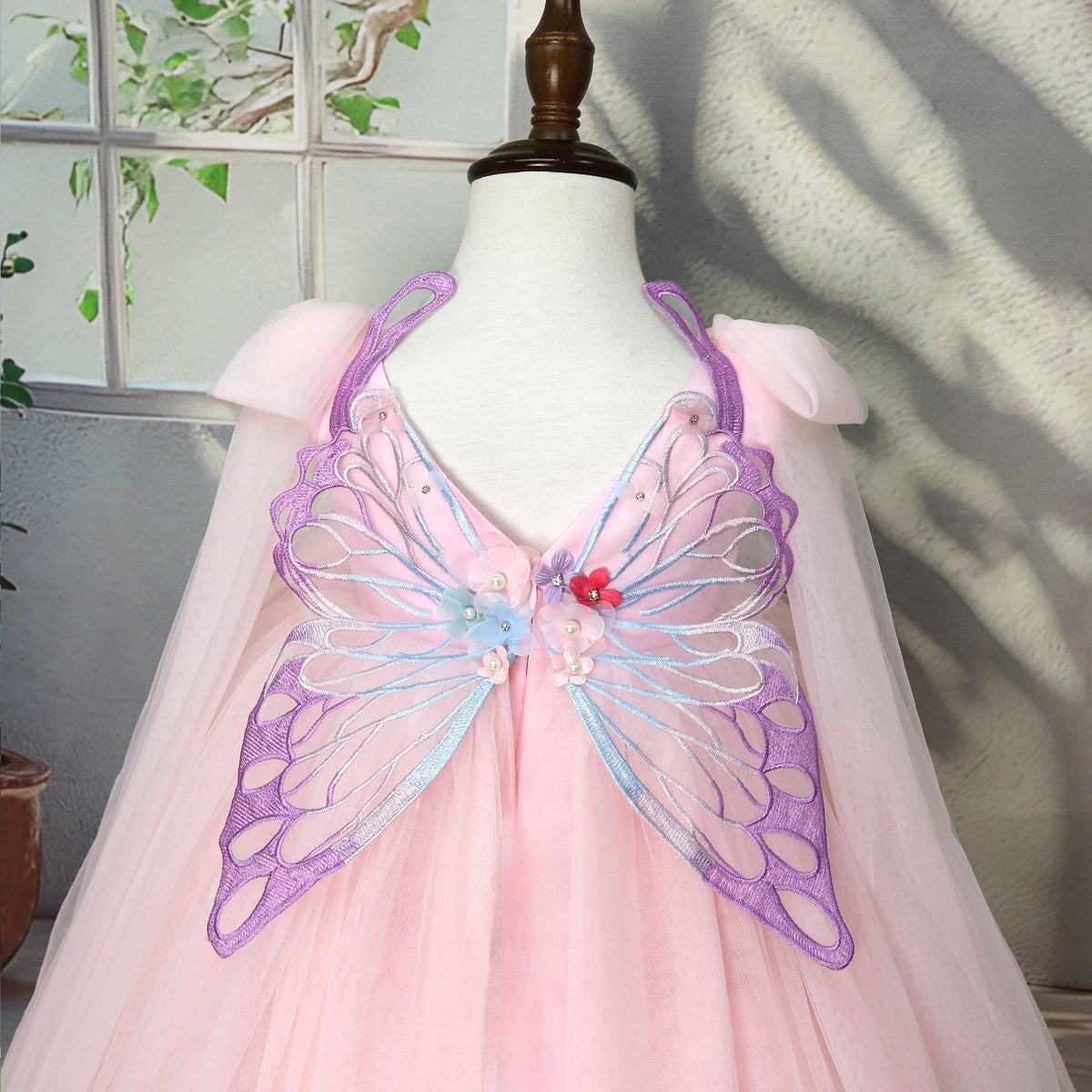 Pink Floral Party Dress with Wings