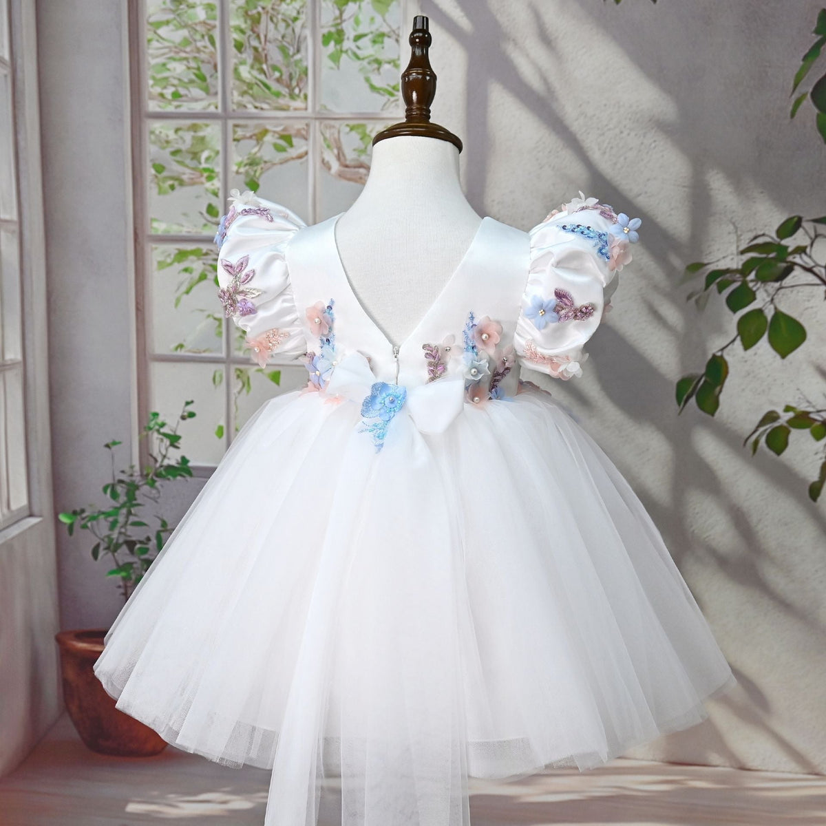 White Party Dress with Colorful Flowers