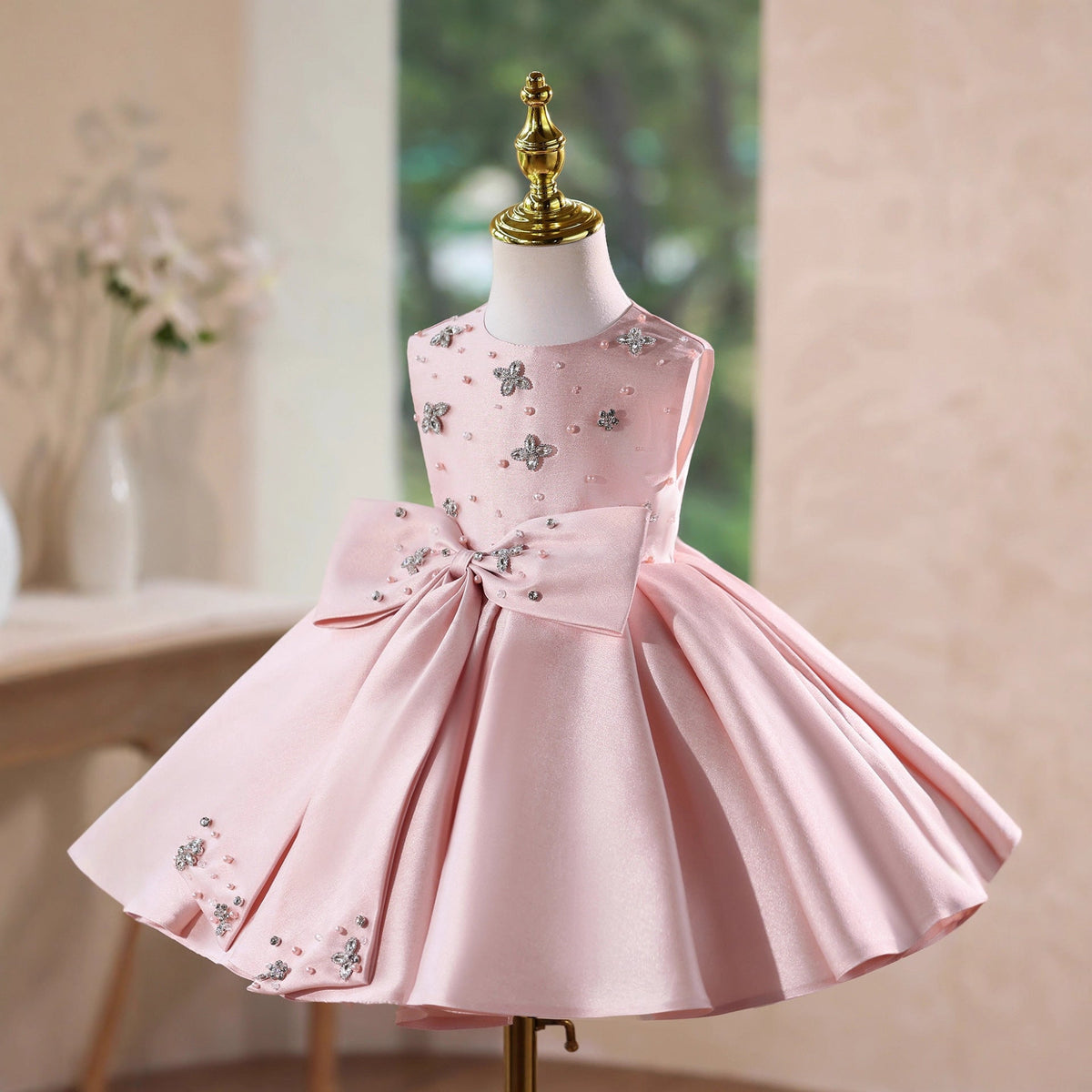 Children's Party Dress with Stones and Bow