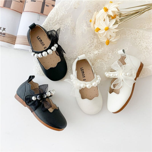 Girls Pearl Tulle Bow Party Shoes – Charmy