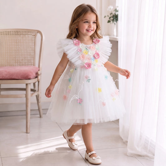 Enchanting Floral White Dress for Girls