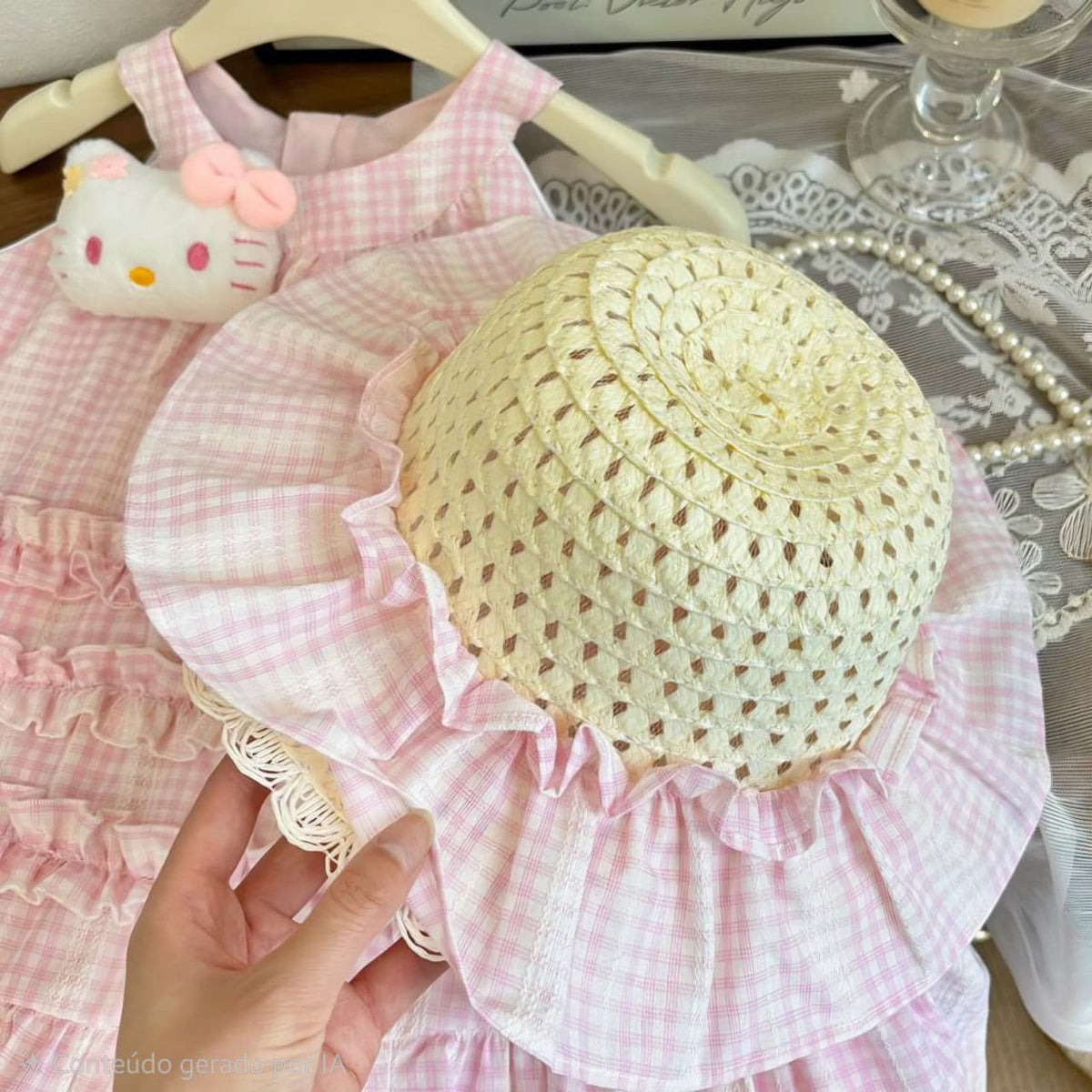 Pink Cat Girl's Dress with Hat