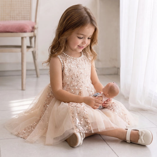Children's Shiny Tulle Bow Dress
