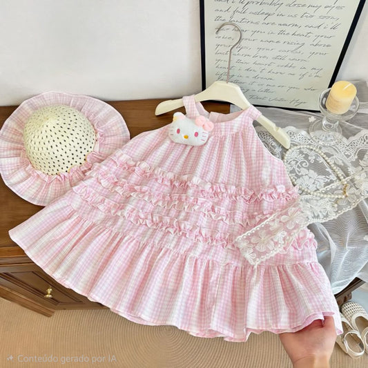 Pink Cat Girl's Dress with Hat