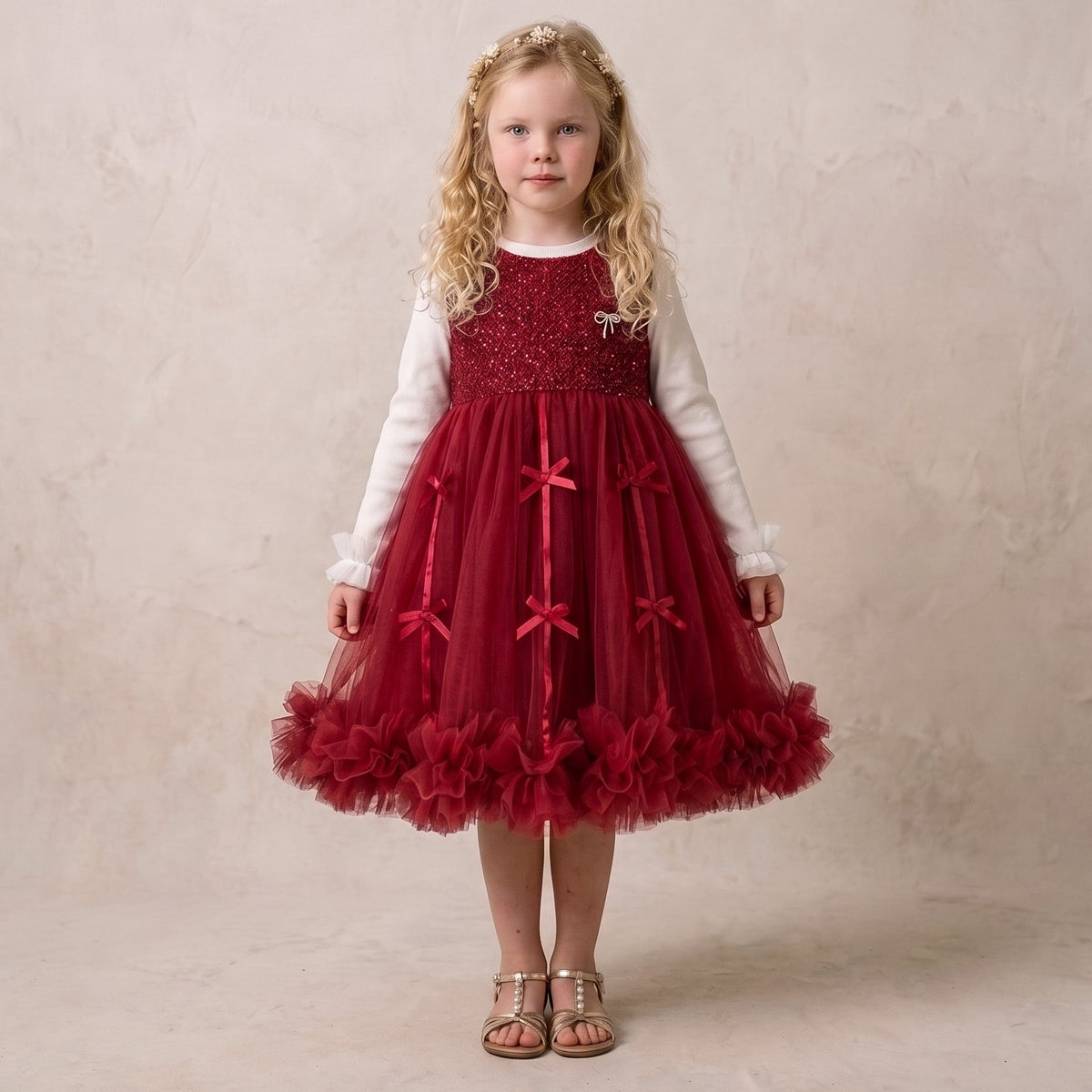 Children's Dress with Bows + Long Sleeves