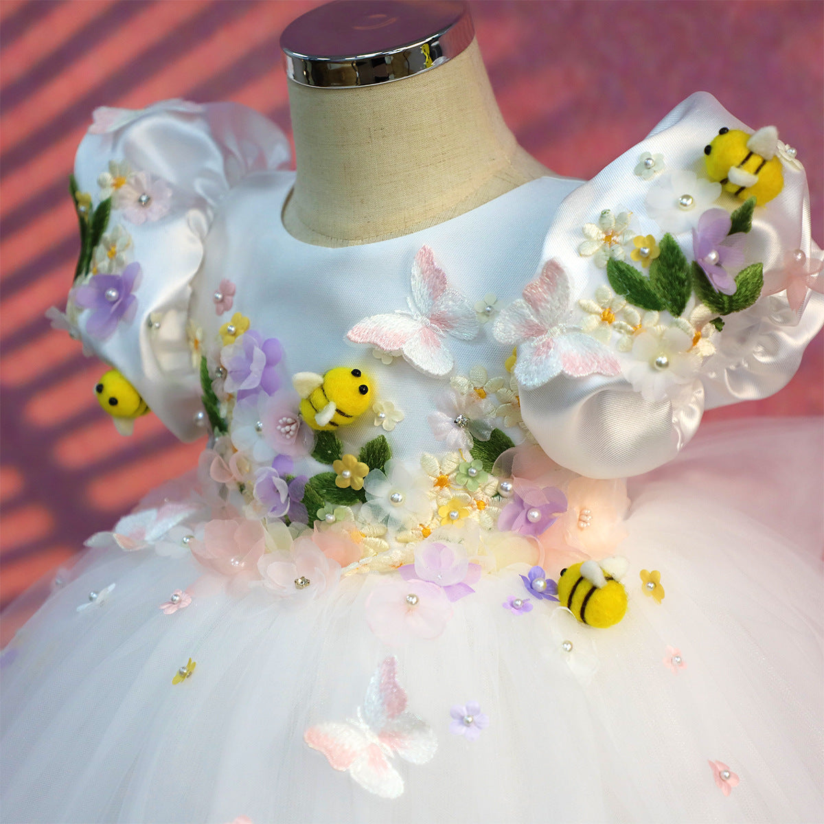 White Children's Dress with Little Bees