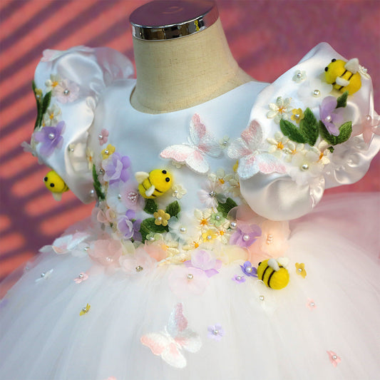 White Children's Dress with Little Bees