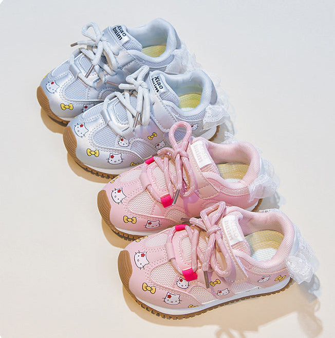 Kids' Sneakers with Cute Kitten and Bow
