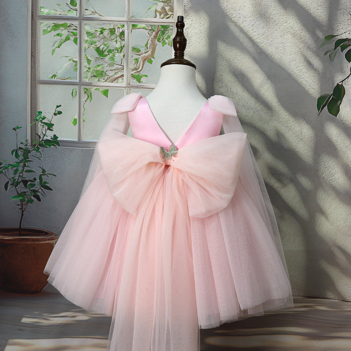 Pink Floral and Tulle Dress for Girls