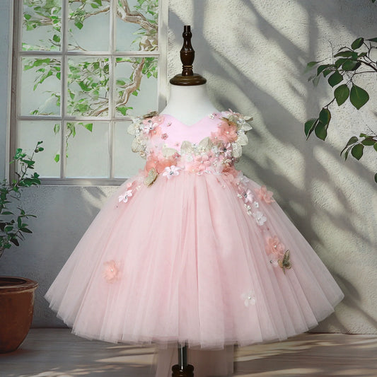 Pink Party Dress with Little Flowers