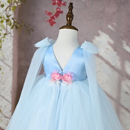 Blue Floral Party Dress for Girls