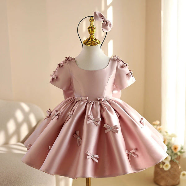 Vestido Infantil De Festa Rosa Com Lacos