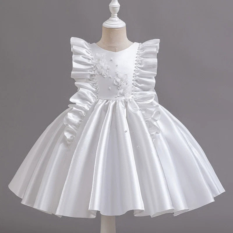 Luxury Party Dress with Flowers and Pearls