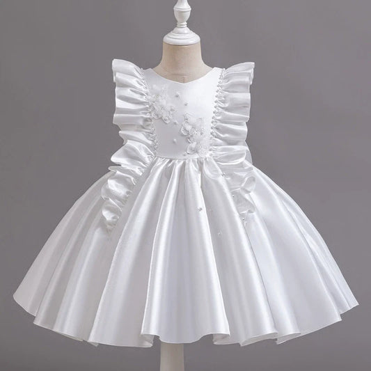 Luxury Party Dress with Flowers and Pearls