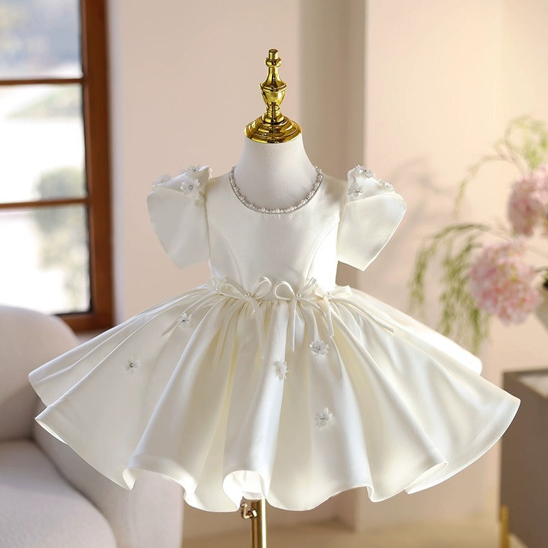 TulleLuce Vestido de Festa Infantil com Lacos Branco