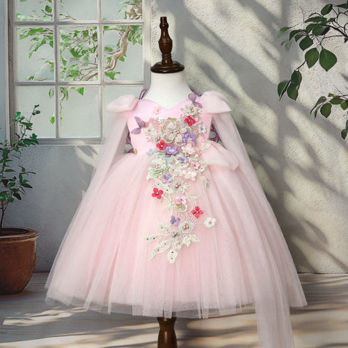 Pink Floral Party Dress with Wings