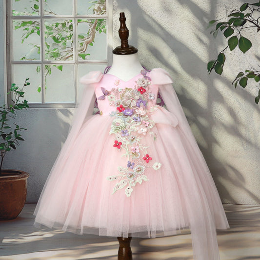 Pink Floral Party Dress with Wings