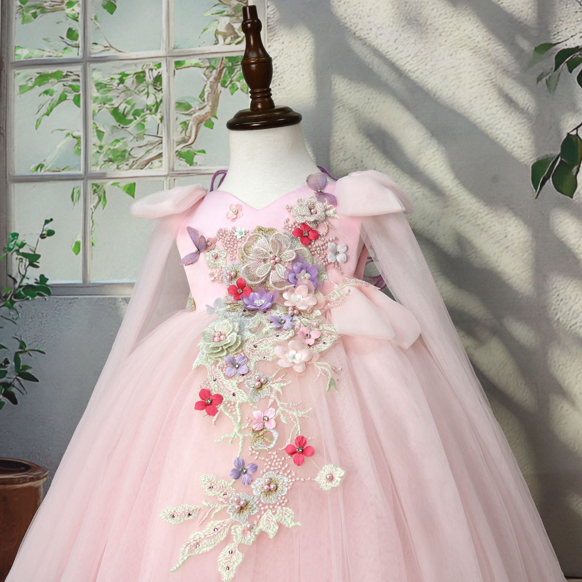 Pink Floral Party Dress with Wings