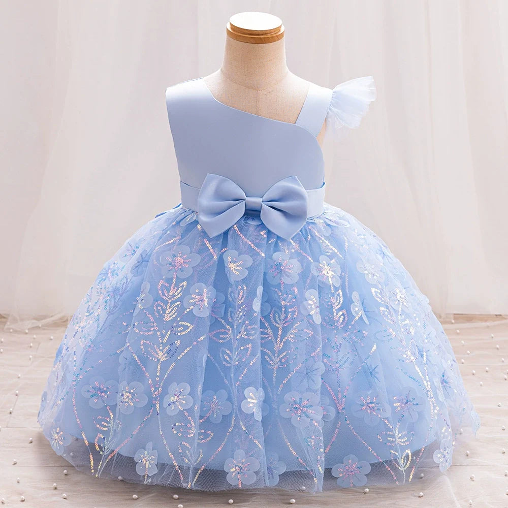 Children's Party Dress with Flowers and Bow