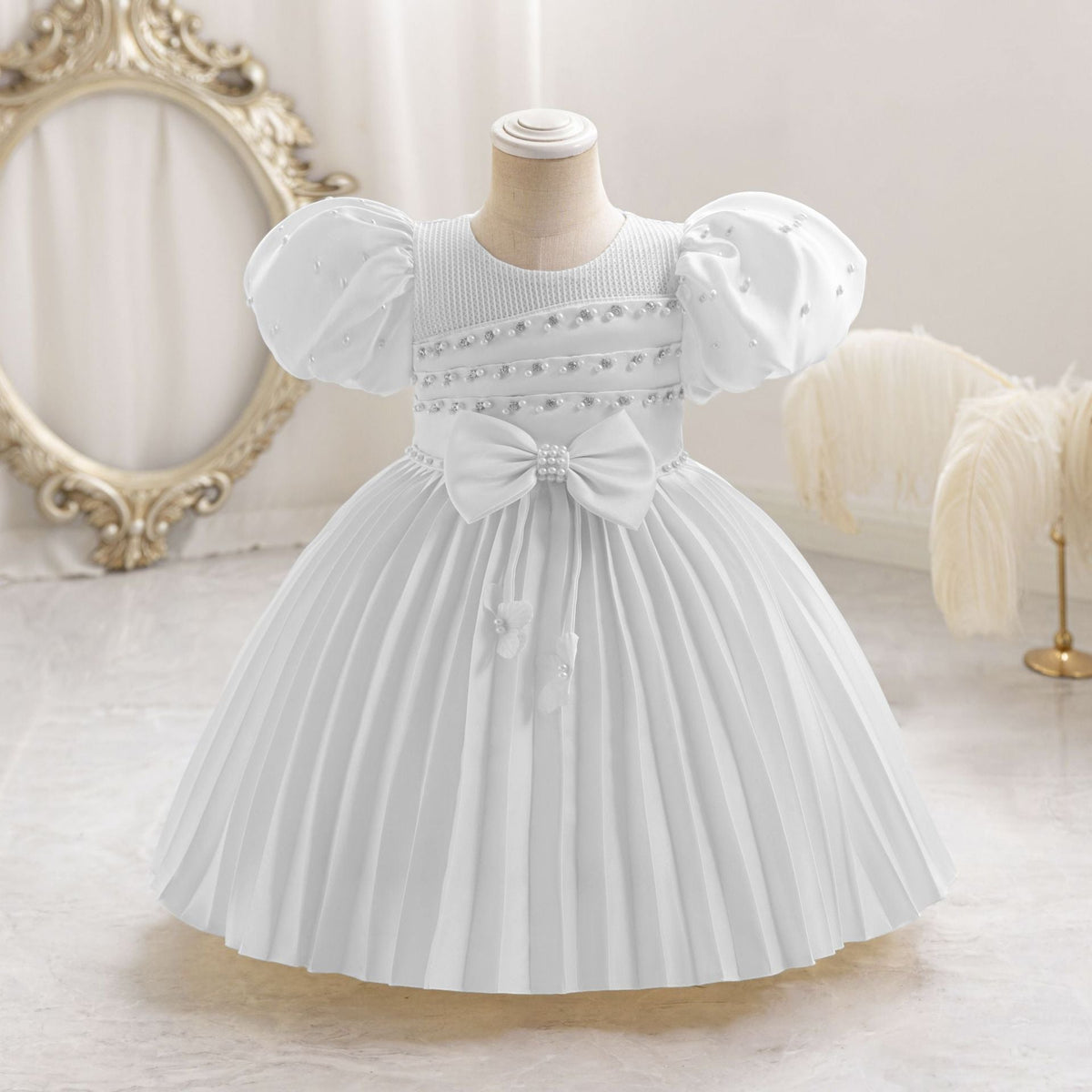 Children's Party Dress with Pearls and Bow