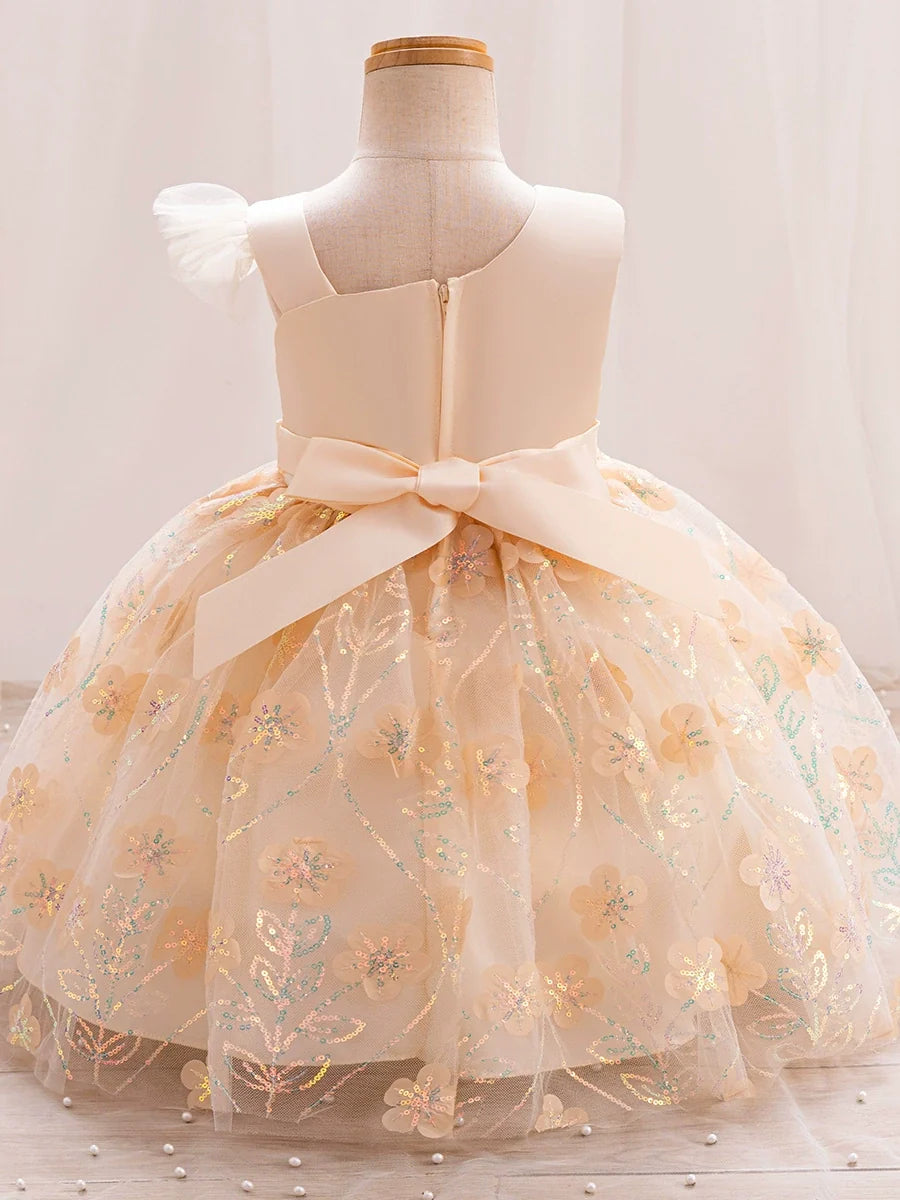 Children's Party Dress with Flowers and Bow
