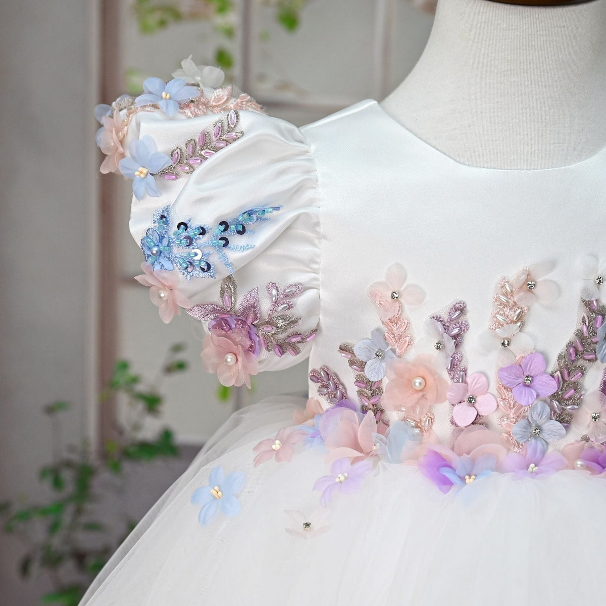 White Party Dress with Colorful Flowers
