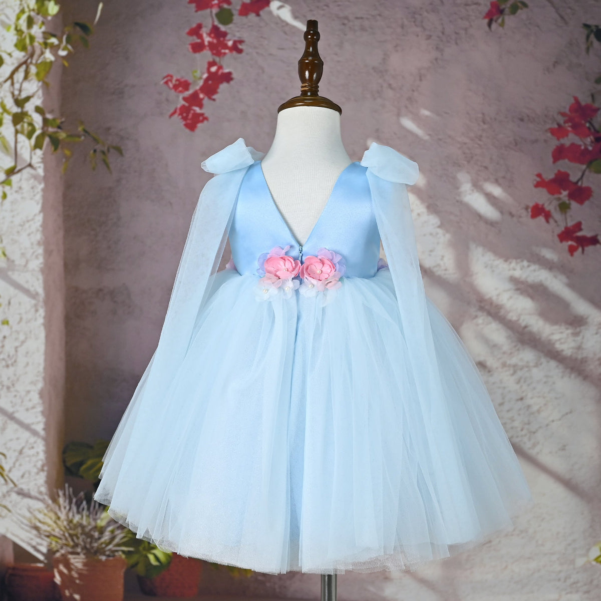 Blue Floral Party Dress for Girls