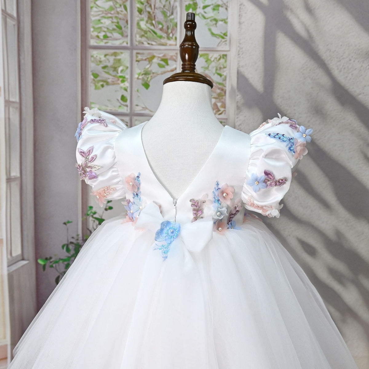 White Party Dress with Colorful Flowers