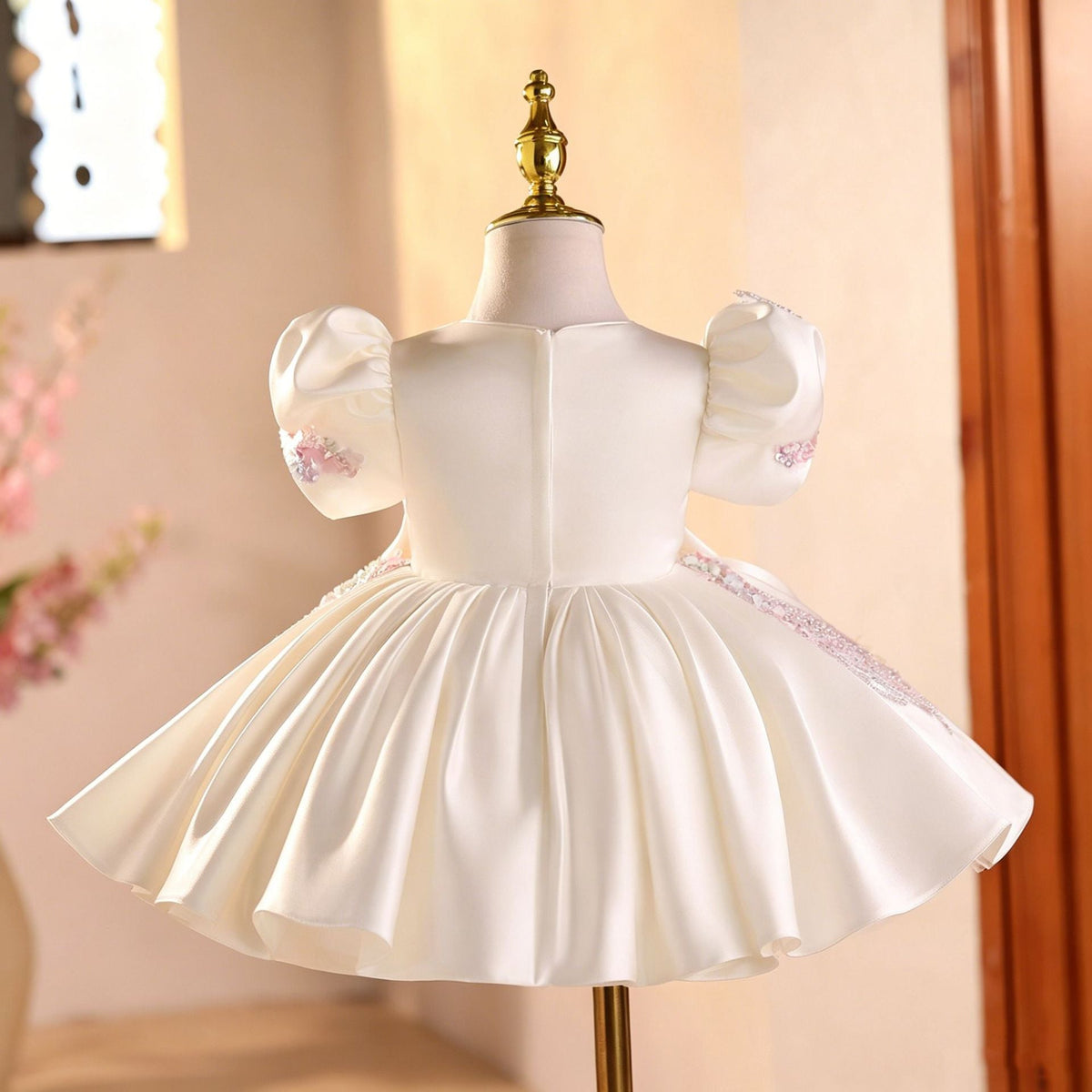 White Children's Dress with Shiny Flowers