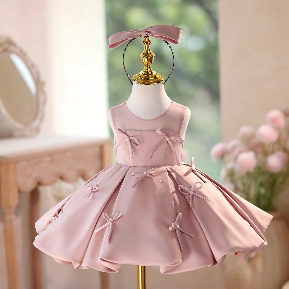 TulleLuce Vestido Infantil Rosa com Laços
