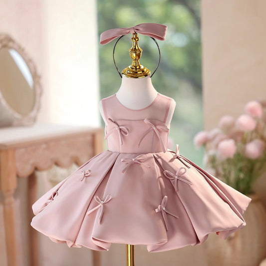 TulleLuce Vestido Infantil Rosa com Laços