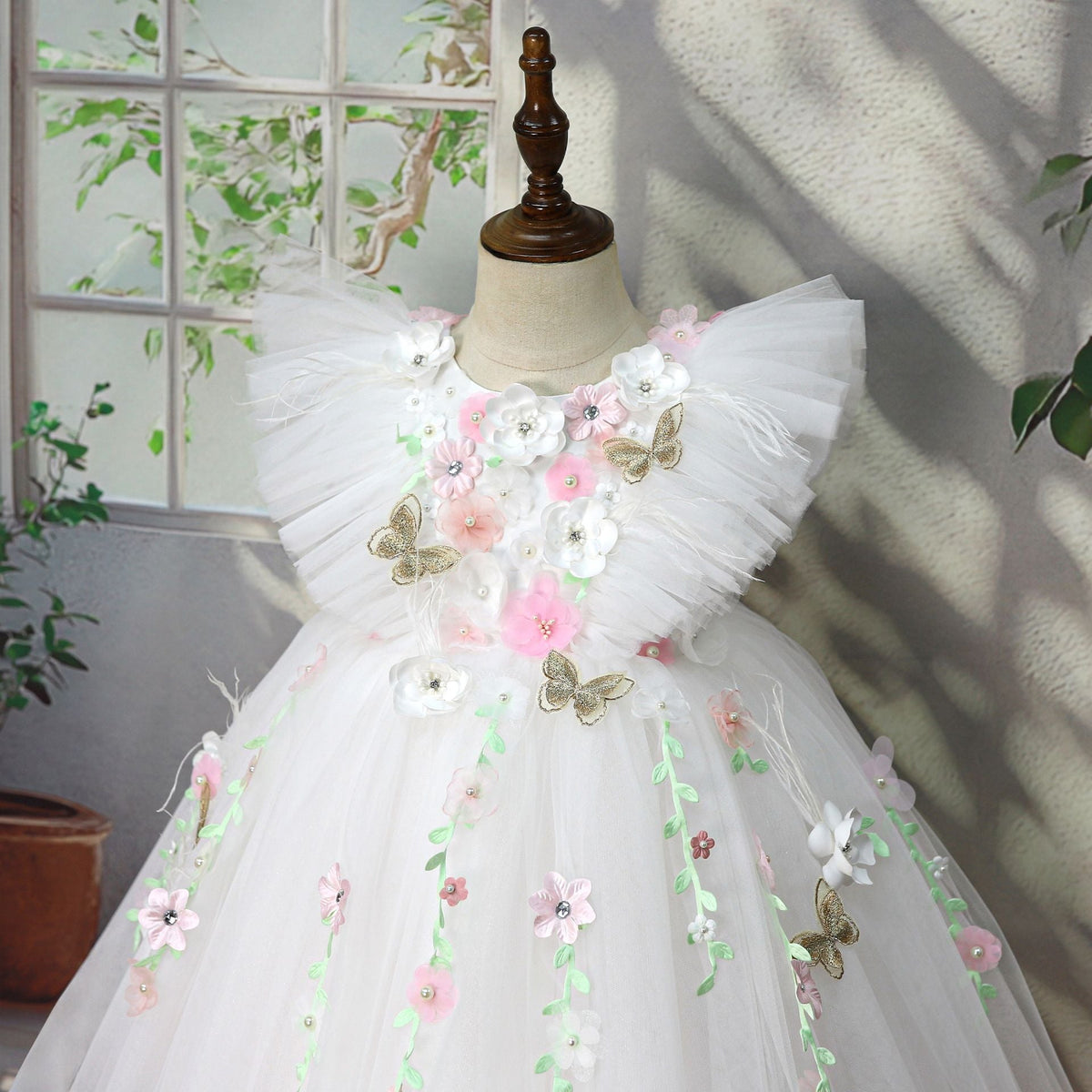 White Floral Party Dress for Girls