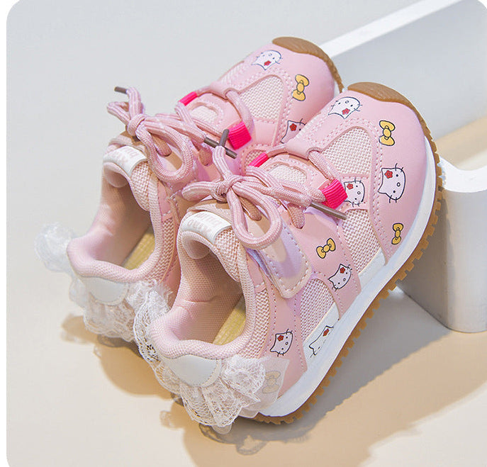 Kids' Sneakers with Cute Kitten and Bow