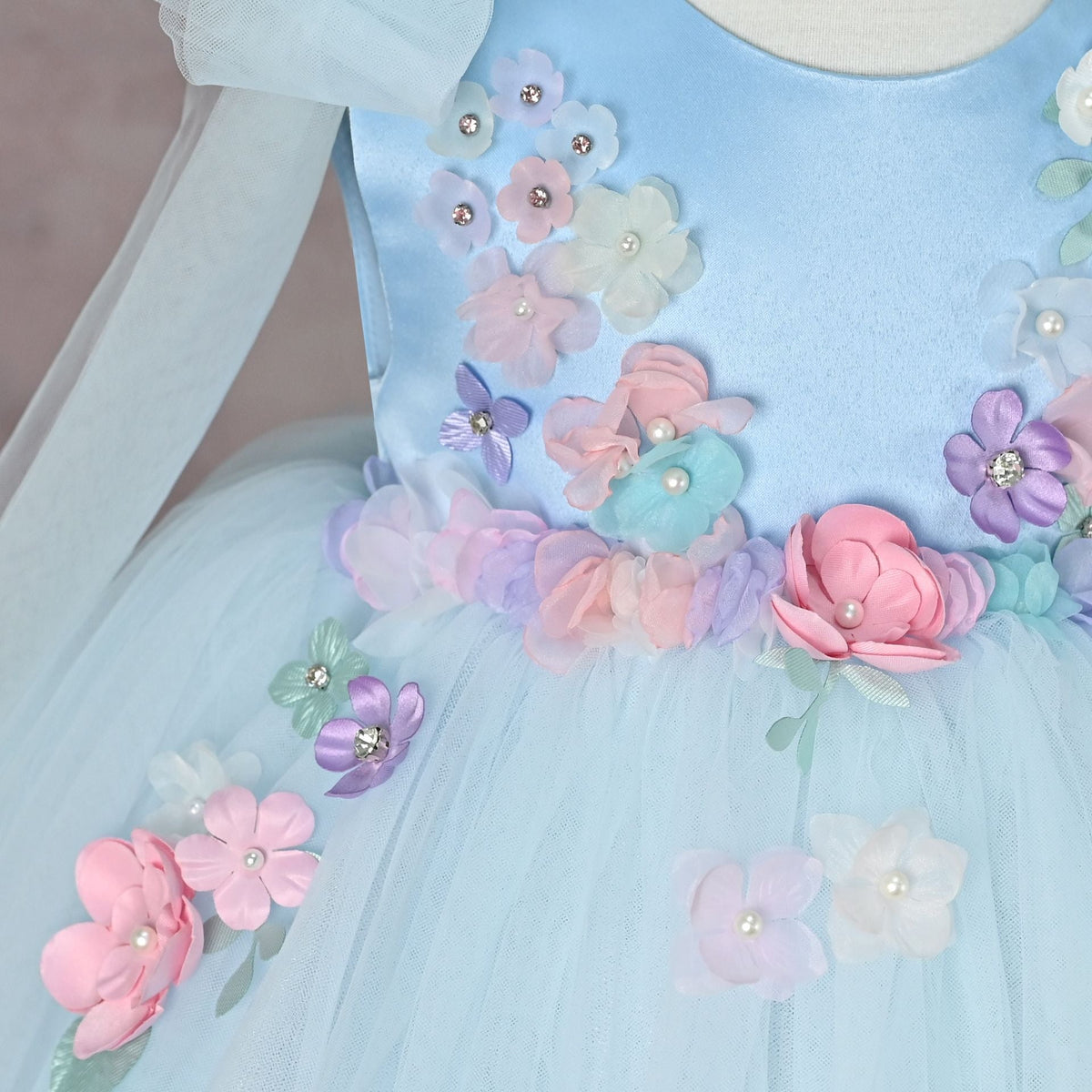 Blue Floral Party Dress for Girls