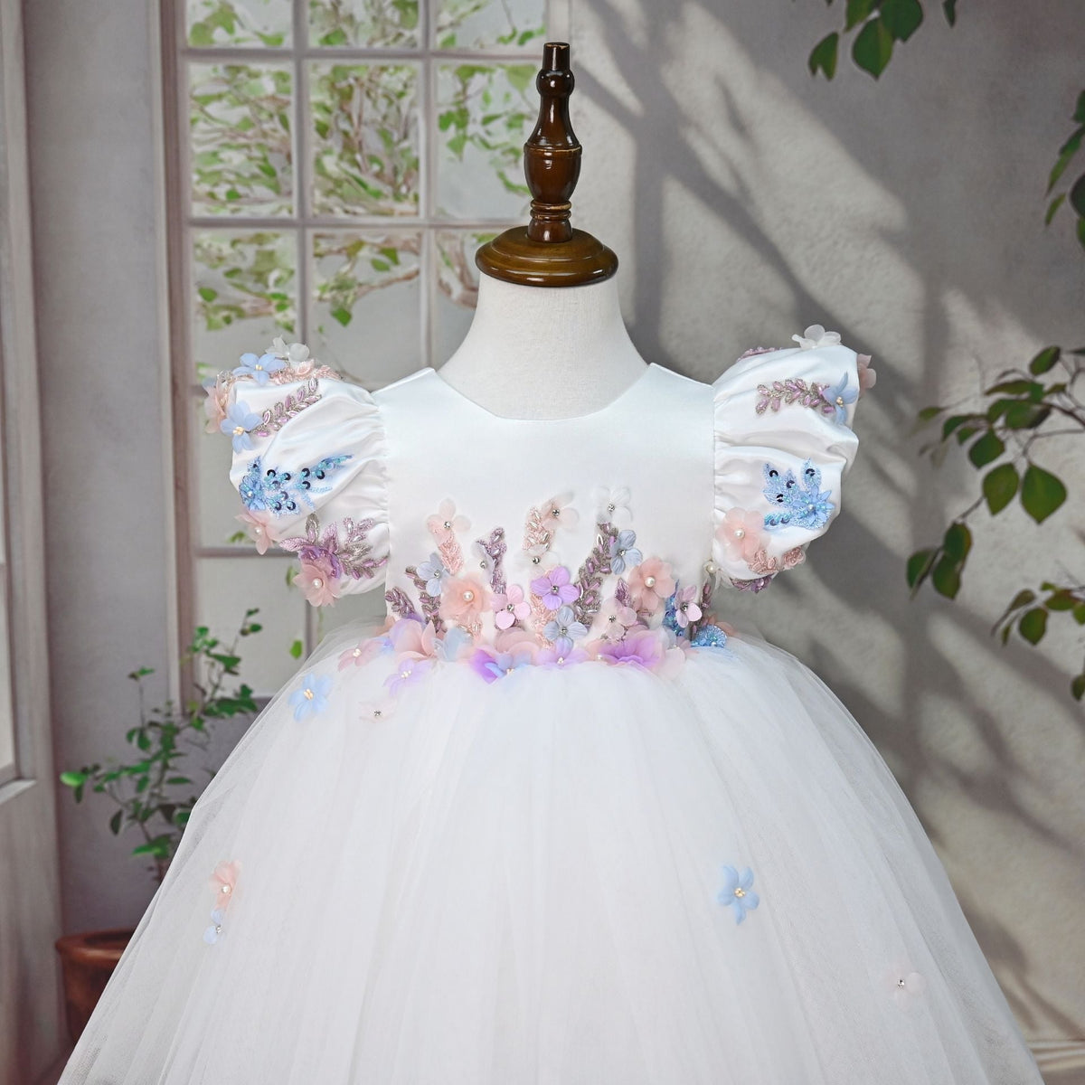 White Party Dress with Colorful Flowers