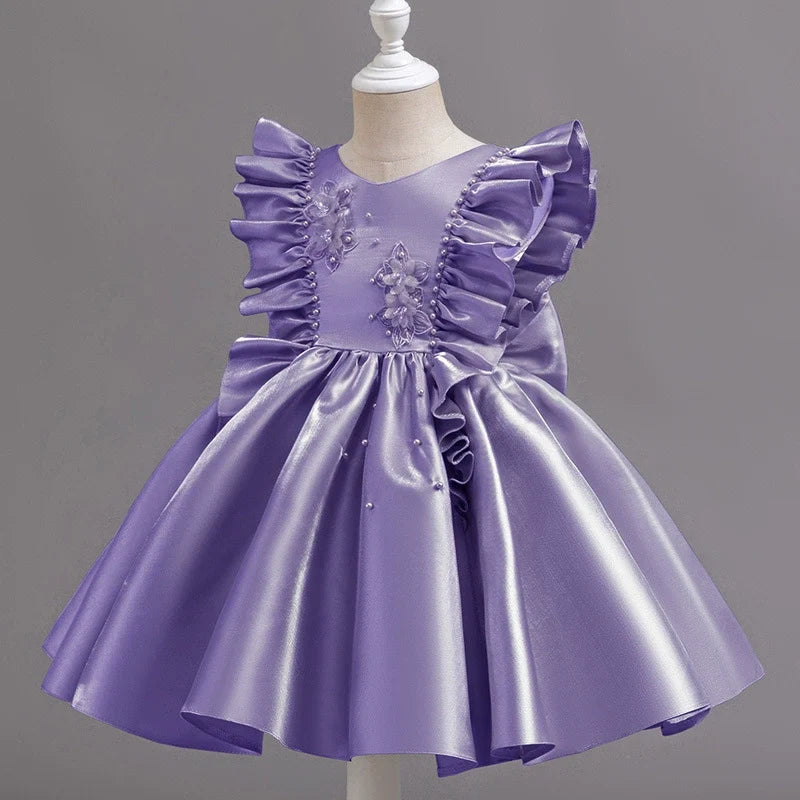 Luxury Party Dress with Flowers and Pearls