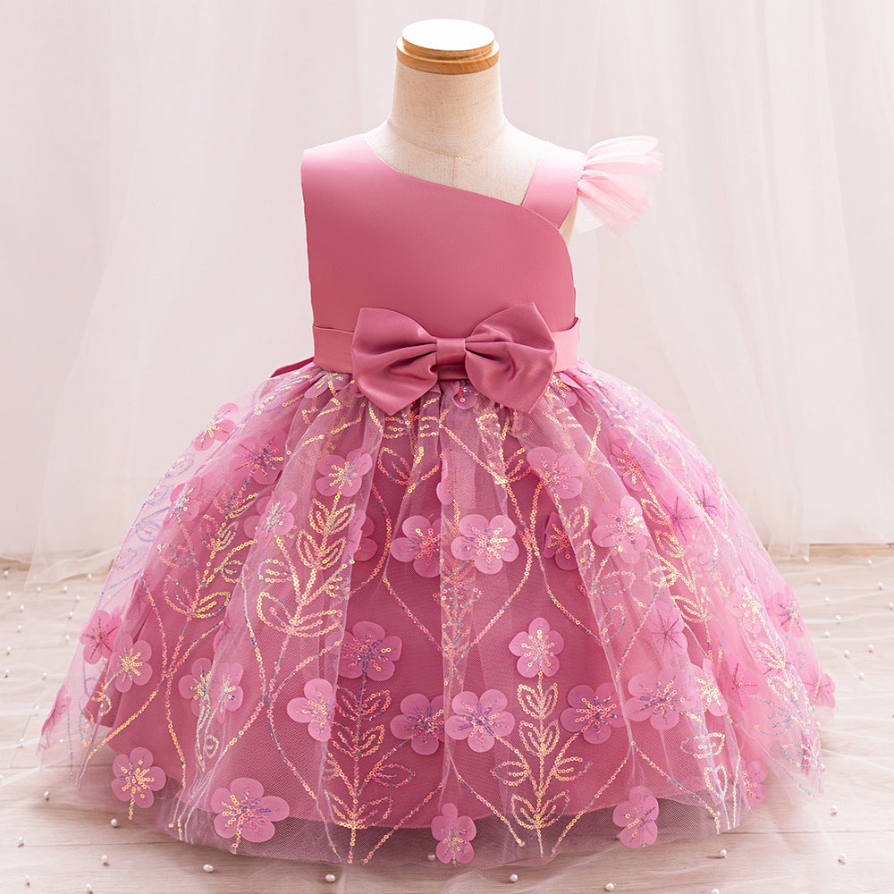 Children's Party Dress with Flowers and Bow
