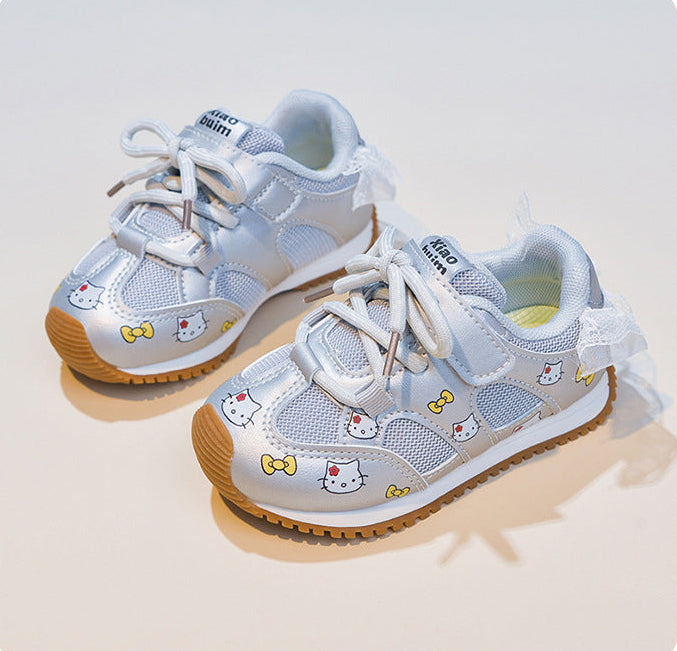 Kids' Sneakers with Cute Kitten and Bow