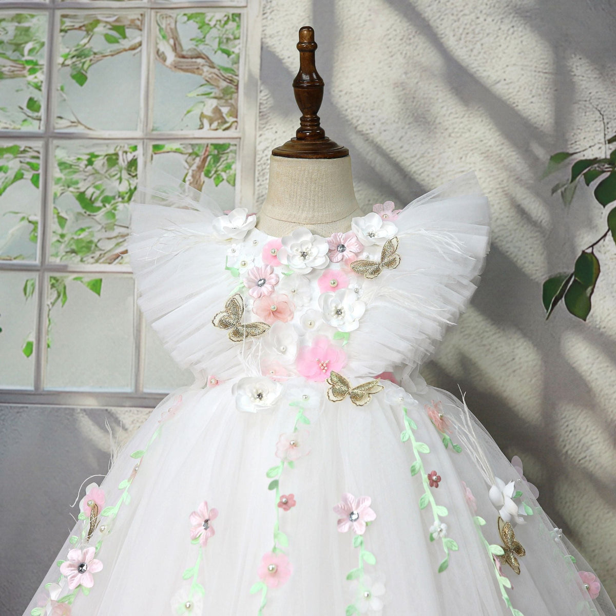 White Floral Party Dress for Girls