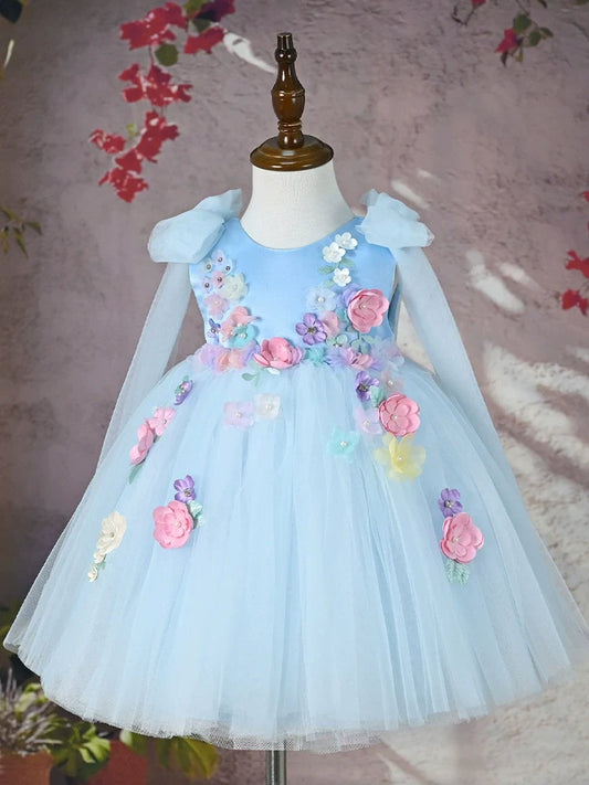 Blue Floral Party Dress for Girls