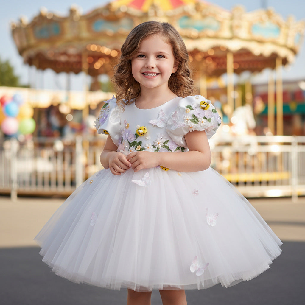 White Children's Dress with Little Bees