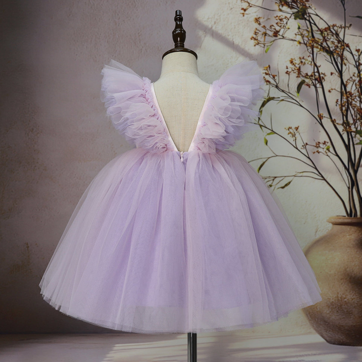 Children's Party Dress with Floral Flamingo Print